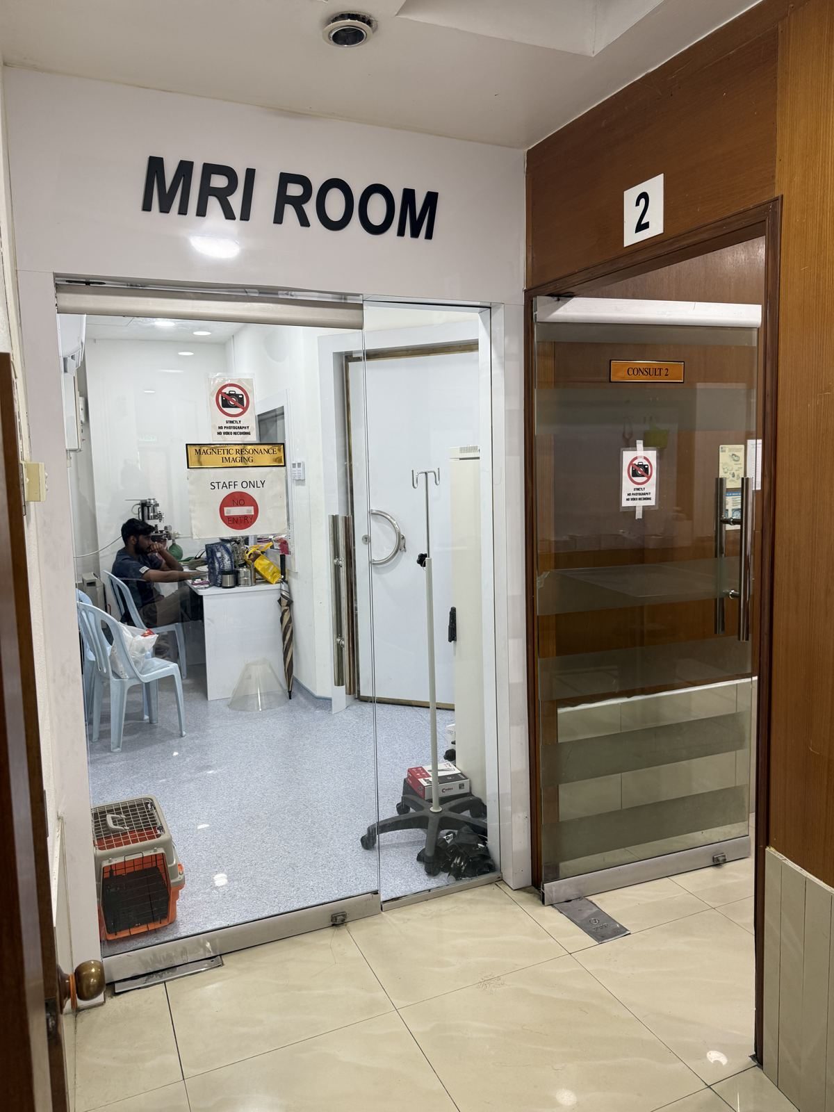 MRI room entrance with signage