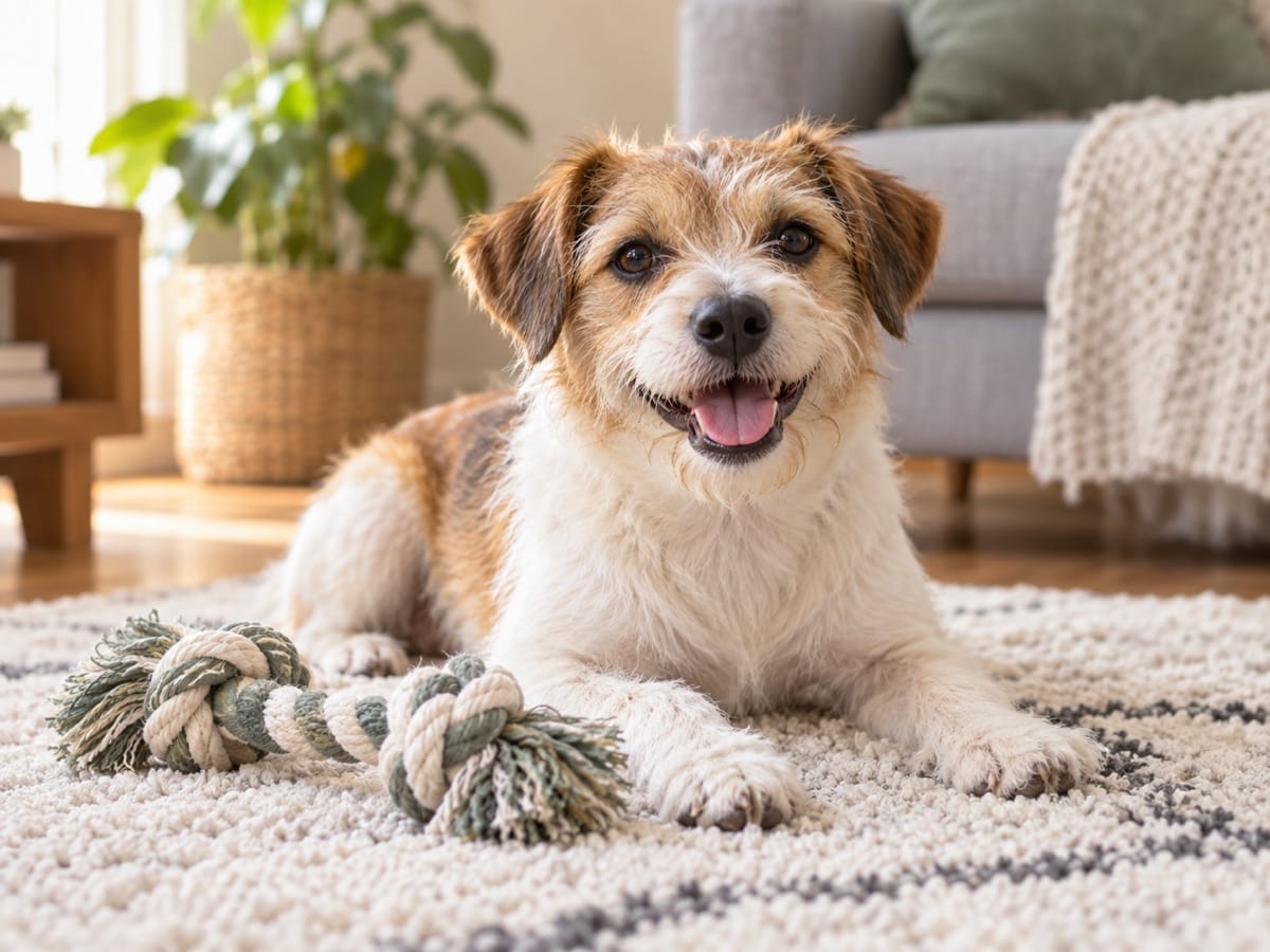 Small mixed-breed dog at home