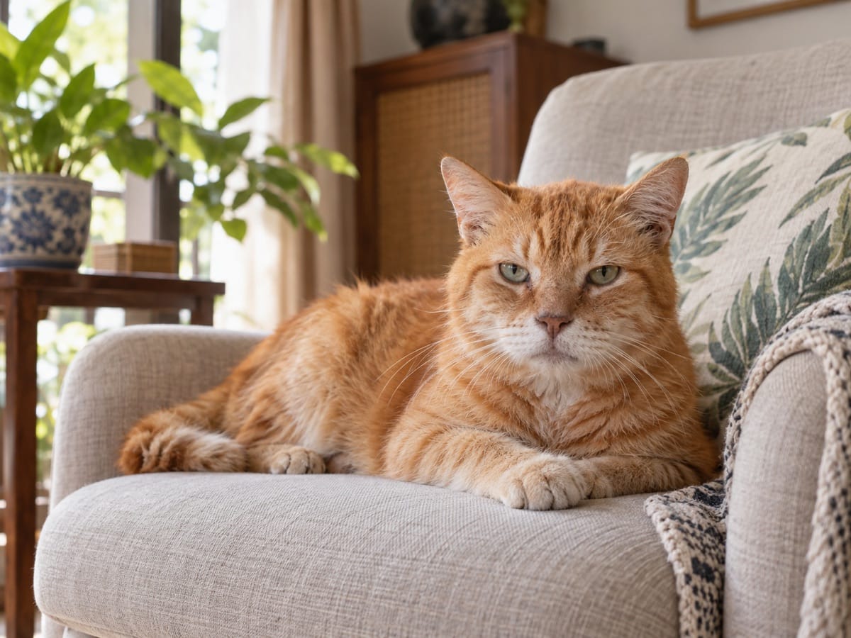 Senior ginger cat at home